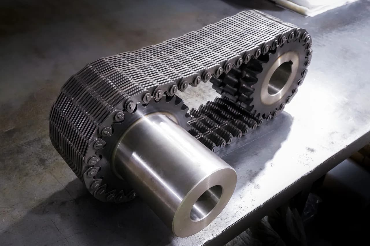 Wide chain loop arranged around a large hubbed sprocket